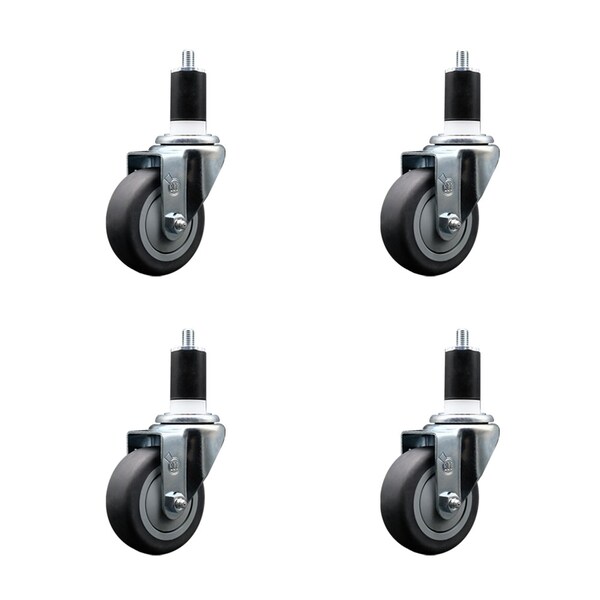 Service Caster 3.5'' SS Thermoplastic Rubber Wheel Swivel 1-1/2'' Expanding Stem Caster Set, 4PK SCC-SSEX20S3514-TPRB-112-4 - main